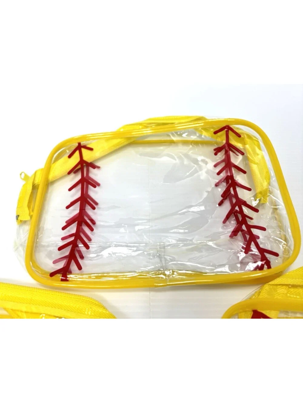 Clear Baseball Stitch Pouch Set Yellow Travel Cosmetic Makeup Organizers Zipper